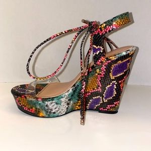 Fashionnova MultiColor SnakeSkin Lace-up Wedge
